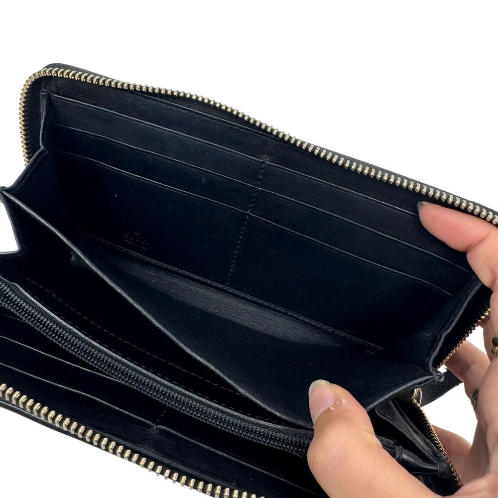 Gucci GG Guccissima Monogram Black Leather Zip Around Wallet with Double G Logo - Picture 10 of 11